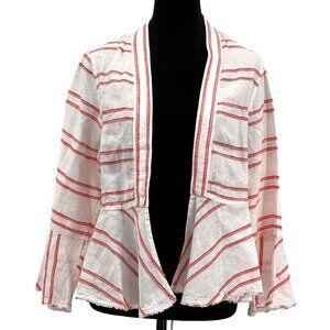 Tommy Bahama Linen Jacket Womens NEW‎ M Marcella Stripe Bell Sleeve Pink